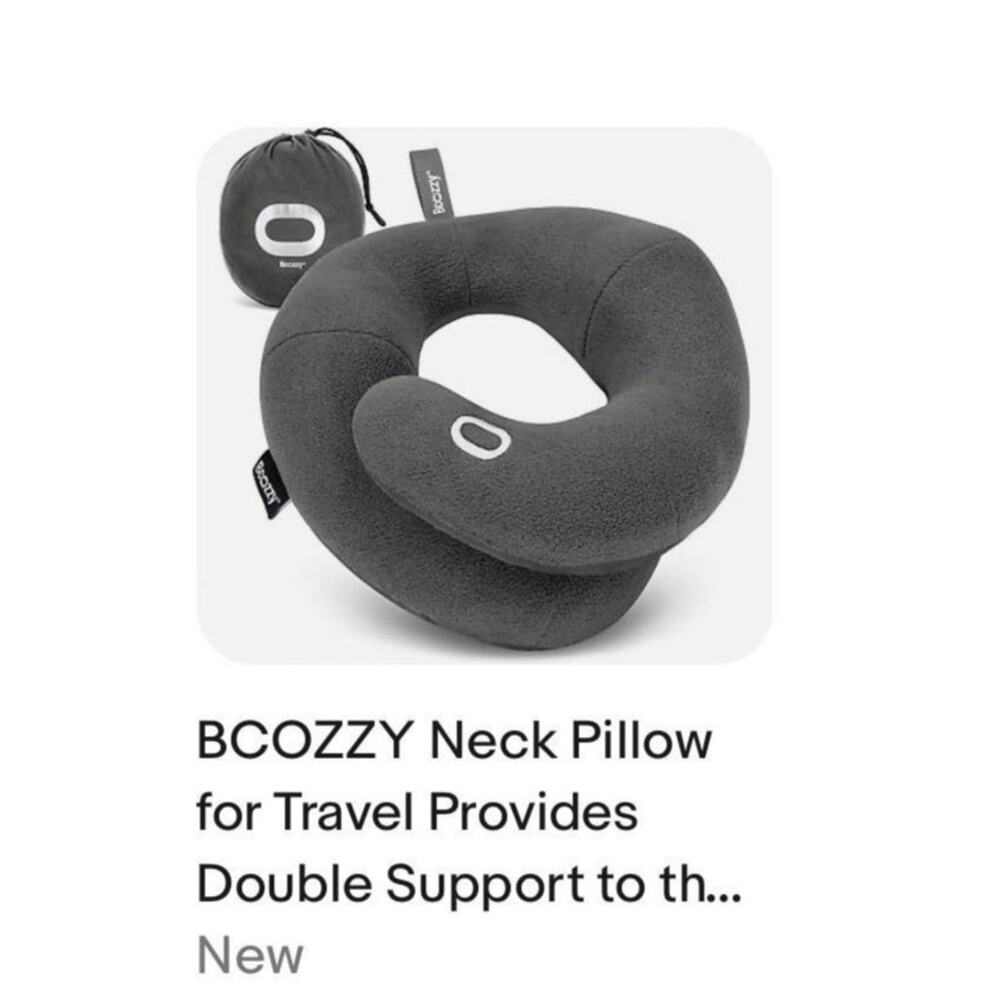 NWT Bcozzy‎ Junior Comfortable Travel Neck Pillow Gray Travel Case Airplane